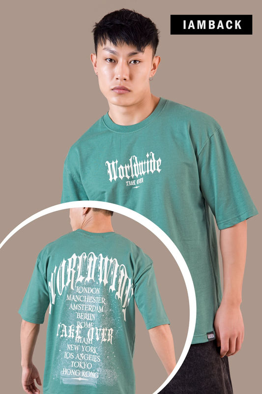 Worldwide Drop Shoulder T-Shirt – Green | 250 GSM Premium Loop Knit