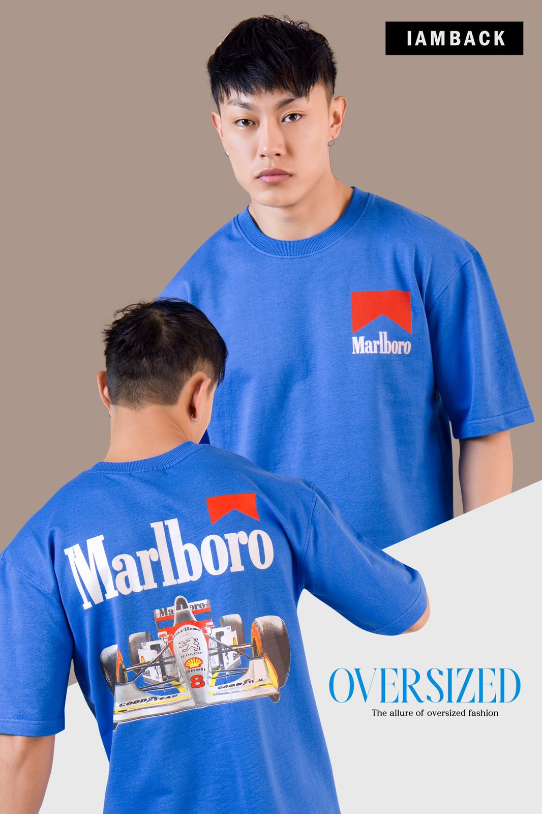 Marlboro Blue Relaxed Fit Drop Shoulder Tee